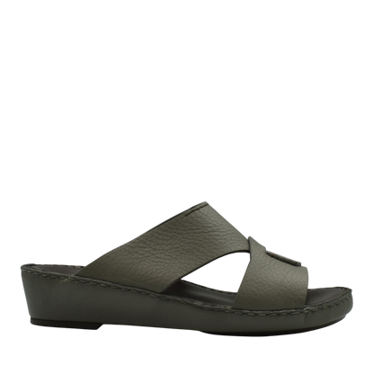 Side view of dark brown Piega Nuovo sandals with cushioned wedge sole and wide leather straps