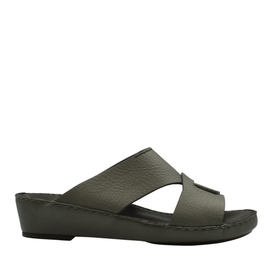 Side view of dark brown Piega Nuovo sandals with cushioned wedge sole and wide leather straps