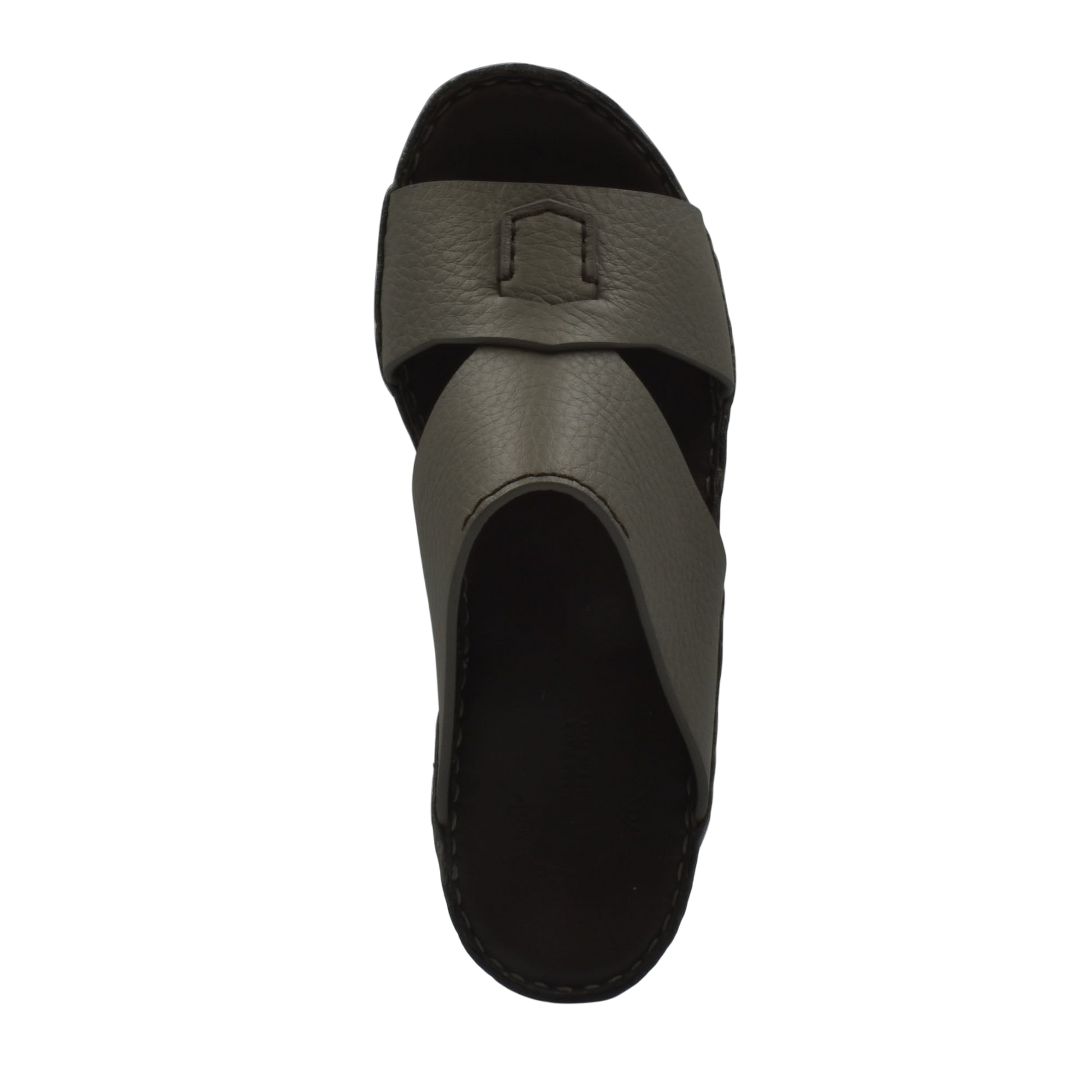 Top view of black and gray Piega Nuovo sandals with wide straps and cushioned sole