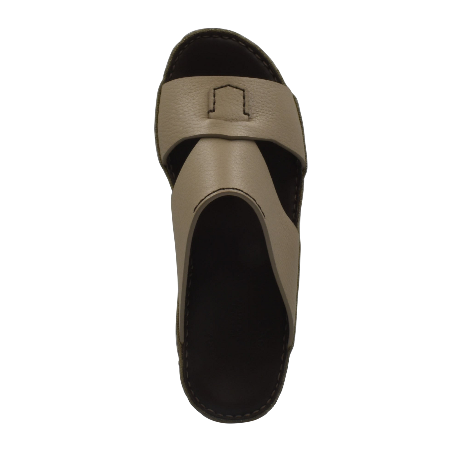 Top view of beige Piega Nuovo sandals with stitched detailing and open toe design