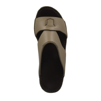 Top view of beige Piega Nuovo sandals with stitched detailing and open toe design