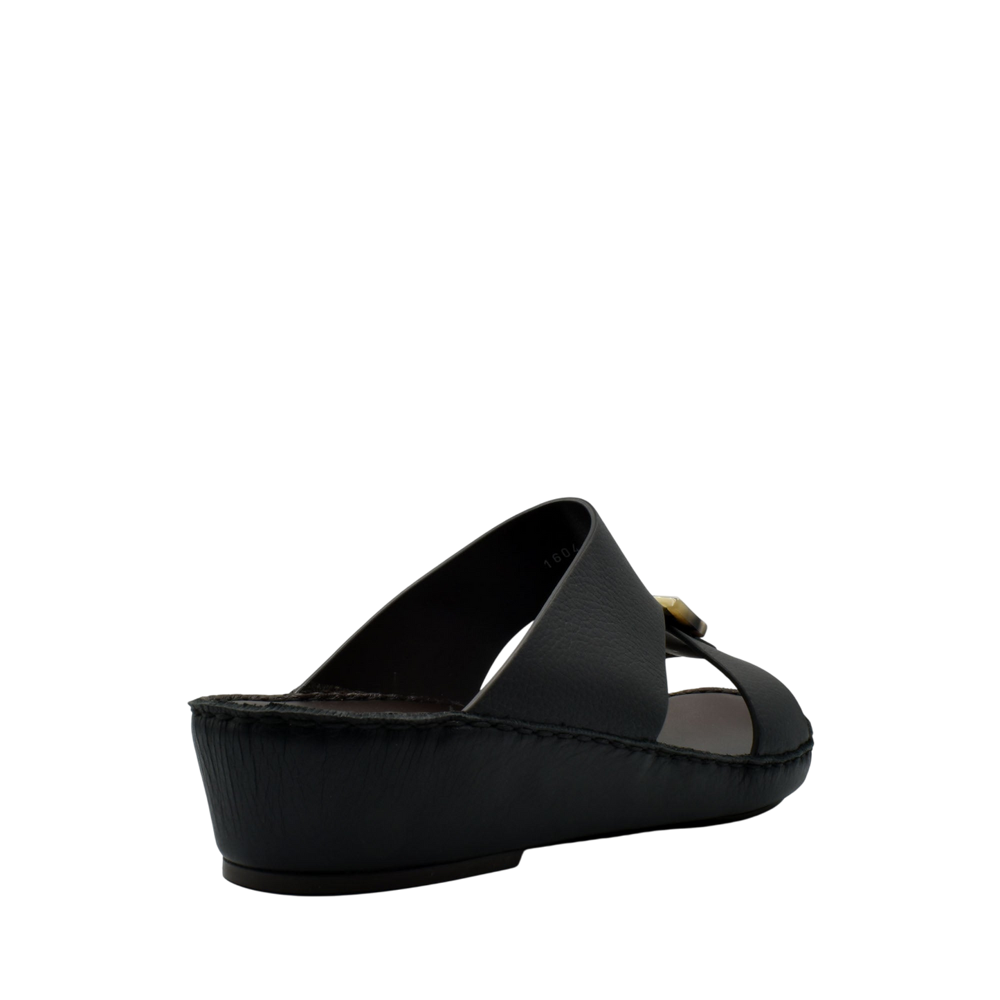 Black slide sandal with cushioned sole and buckle detail premium Deercalf footwear