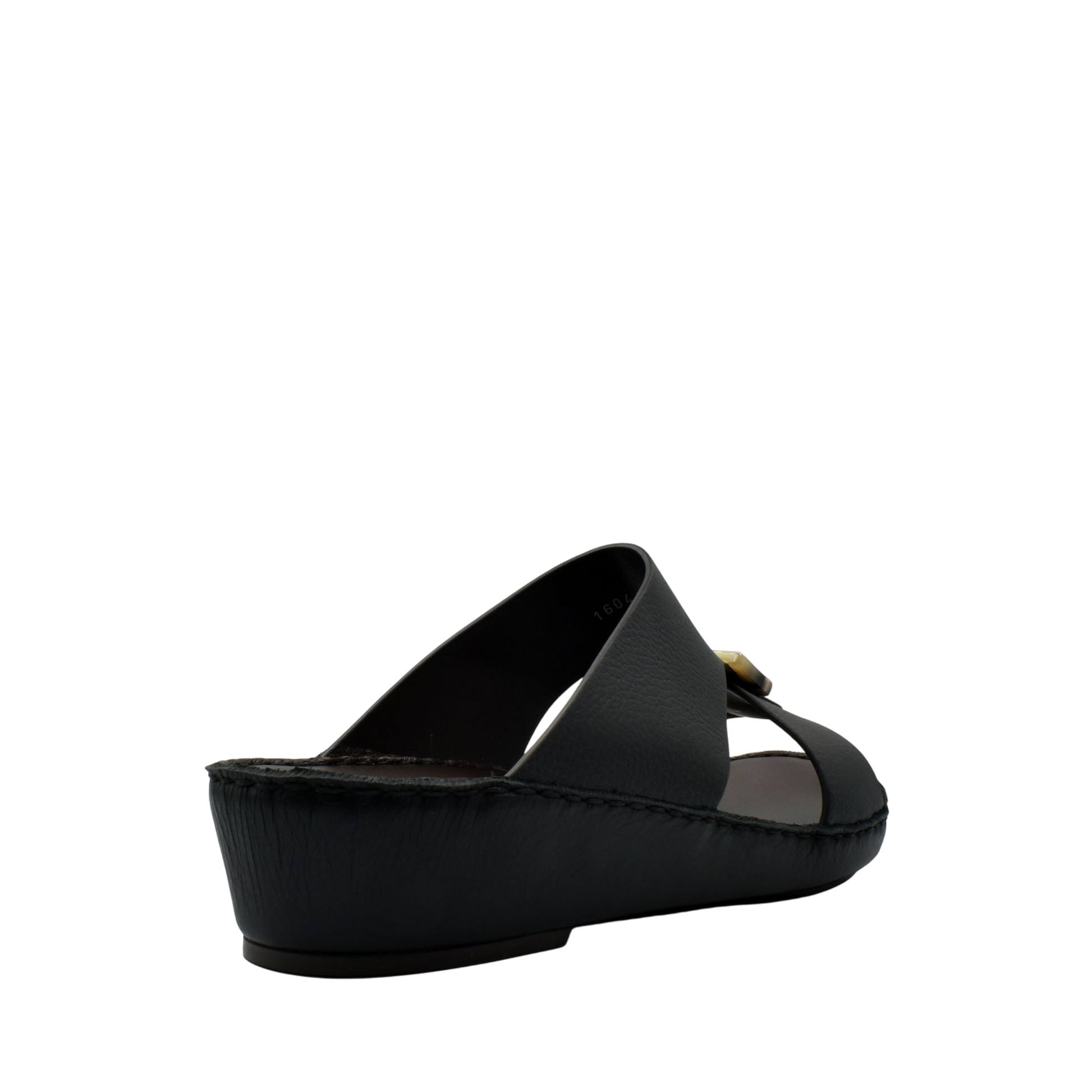 Black slide sandal with cushioned sole and buckle detail premium Deercalf footwear