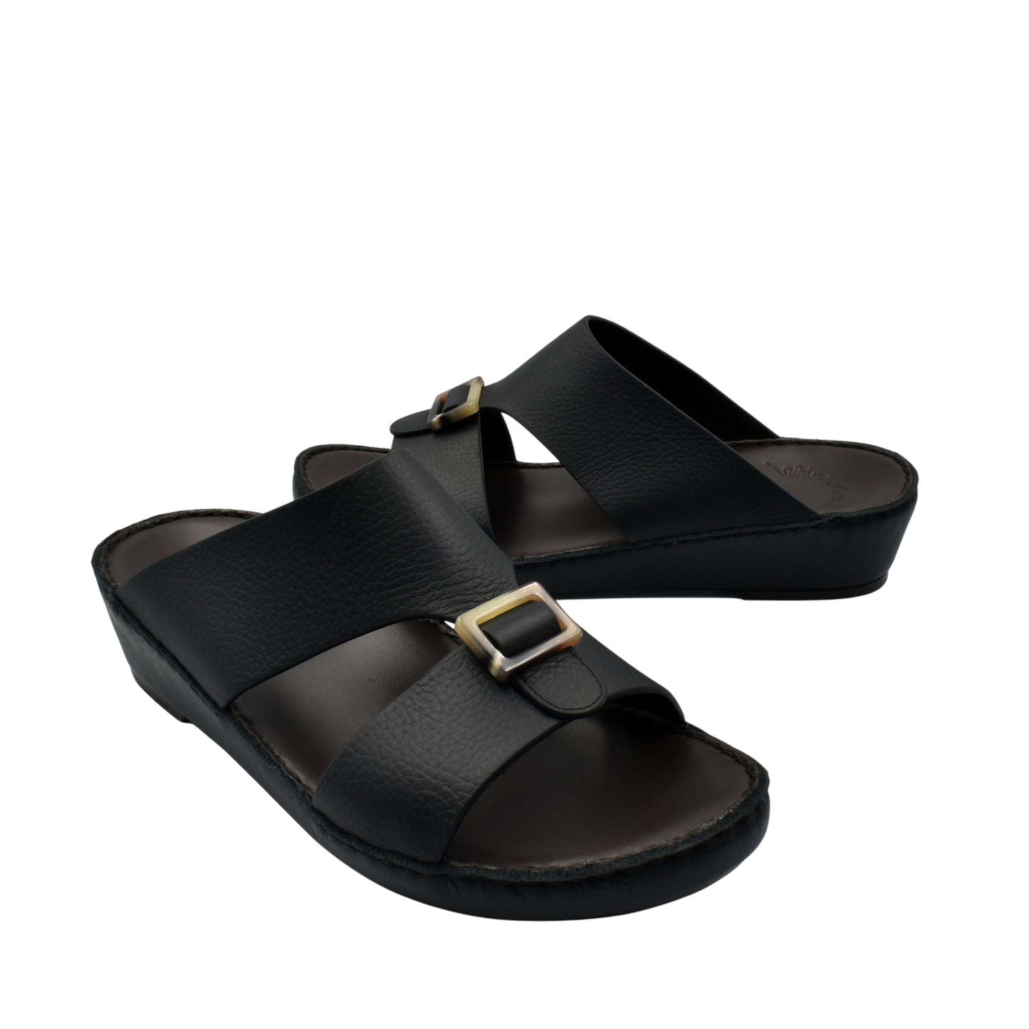 Black premium Deercalf footwear sandals with adjustable buckle straps and cushioned sole