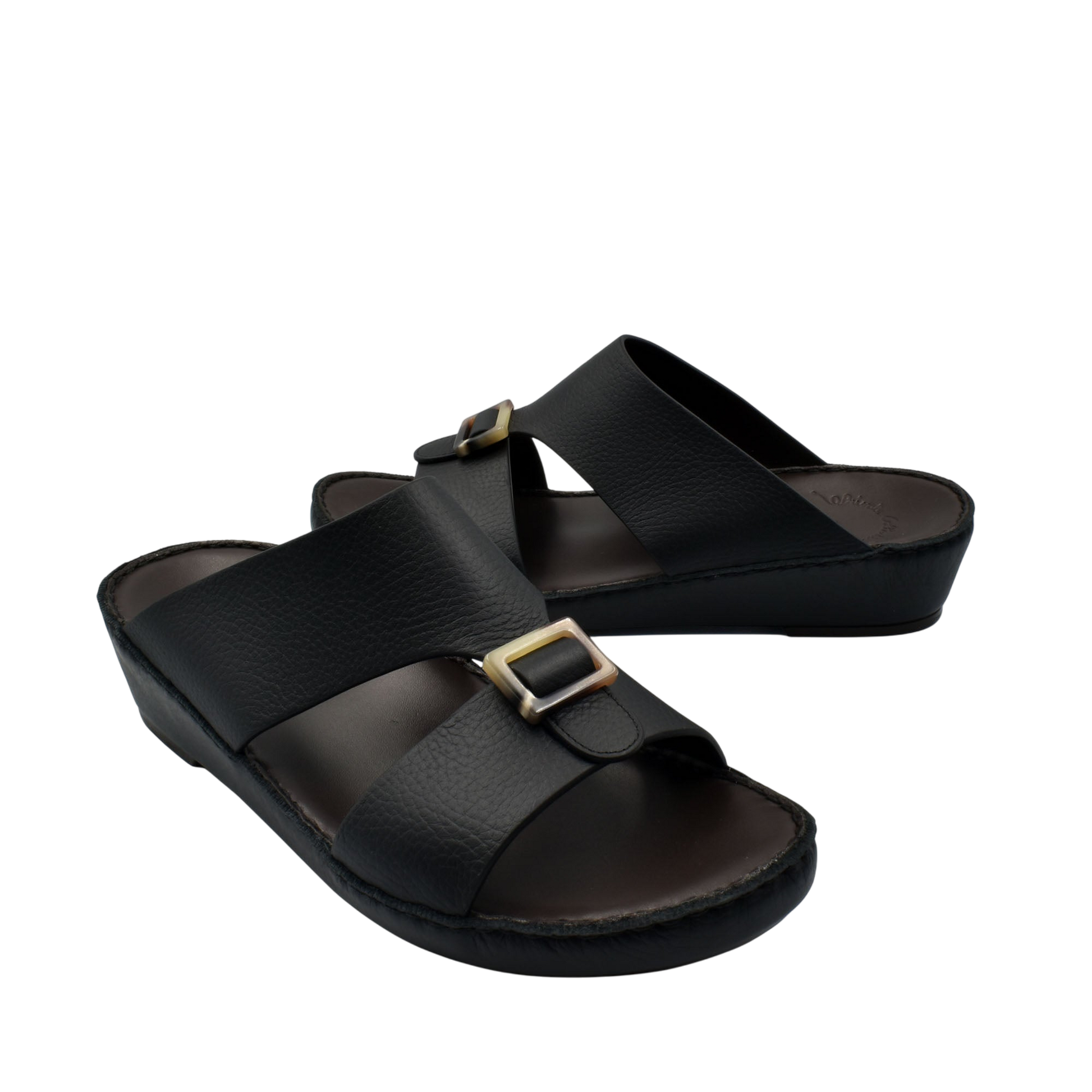 Black premium Deercalf footwear sandals with adjustable buckle straps and cushioned sole
