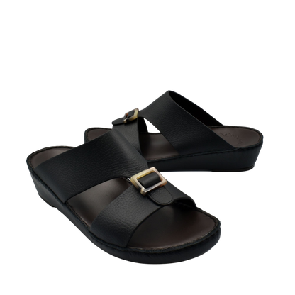Black premium Deercalf footwear sandals with adjustable buckle straps and cushioned sole