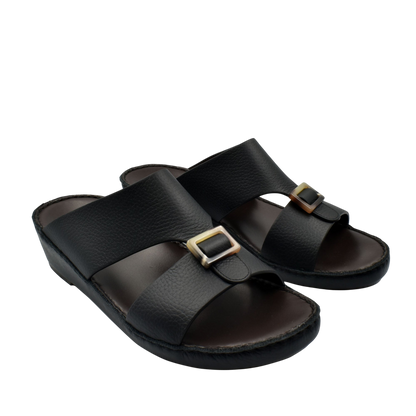 Black leather slide sandals with buckle detail premium Deercalf footwear from Private Collection