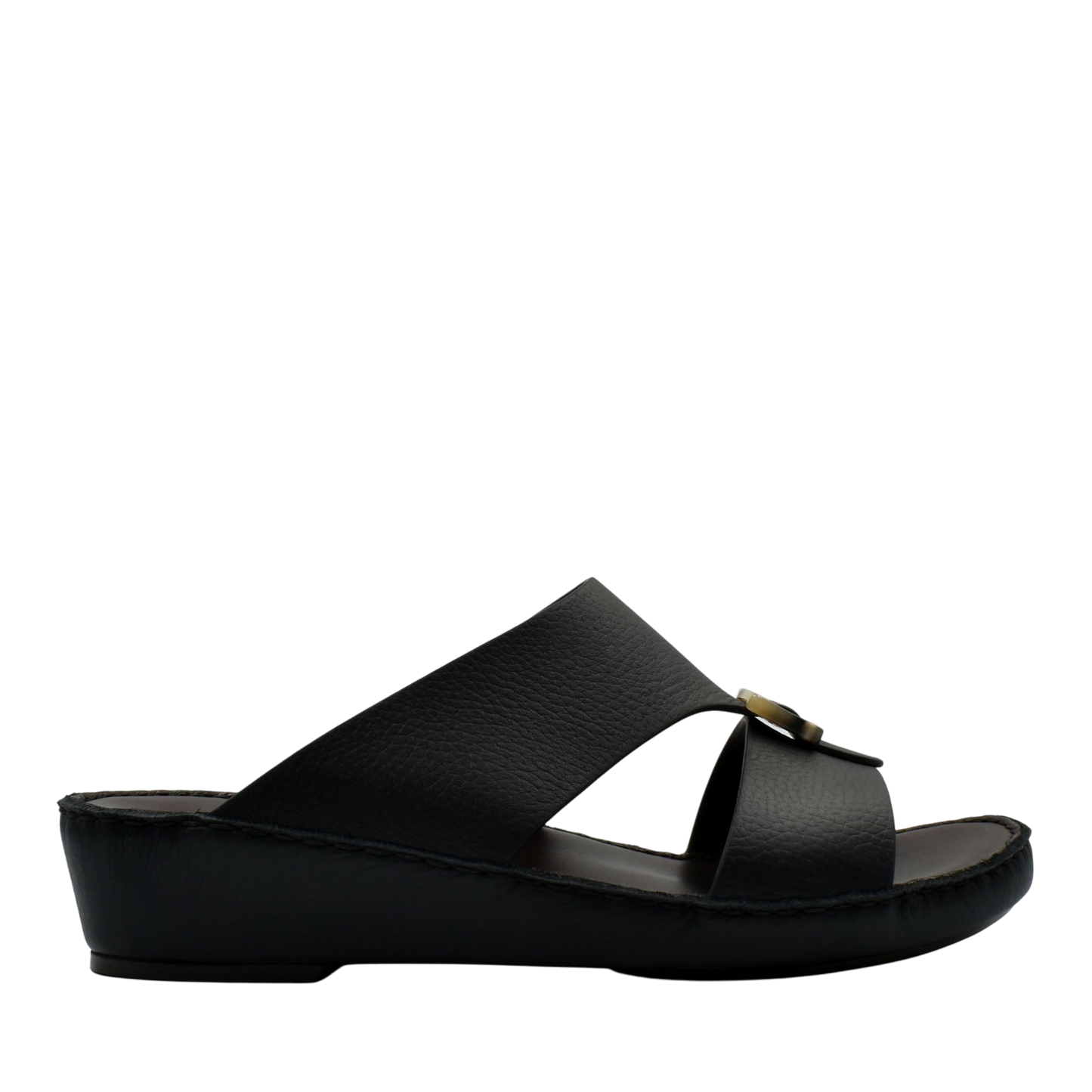 Black premium Deercalf footwear open-toe slide sandal with cushioned sole and wide straps