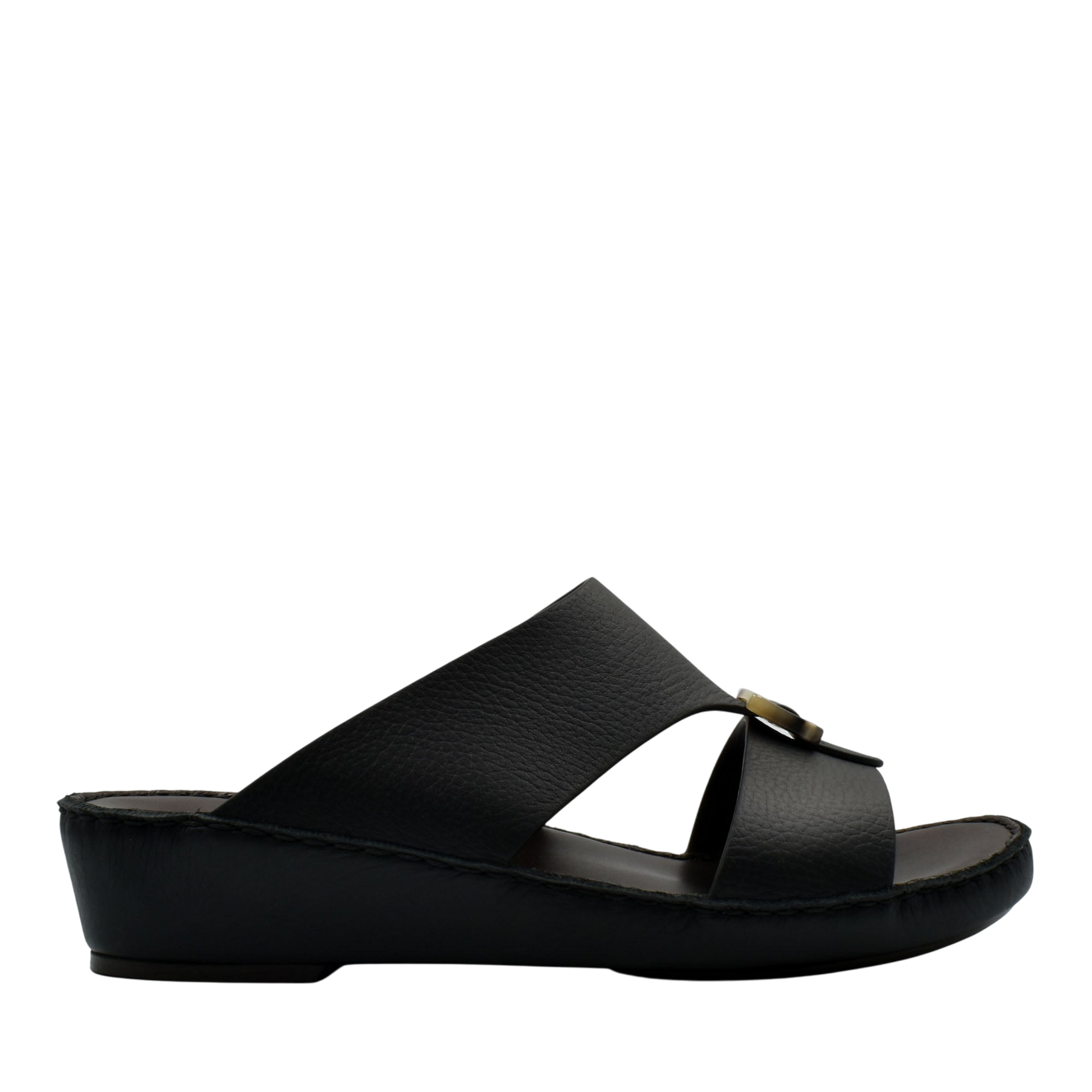 Black premium Deercalf footwear open-toe slide sandal with cushioned sole and wide straps