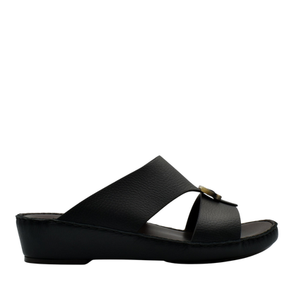 Black premium Deercalf footwear open-toe slide sandal with cushioned sole and wide straps