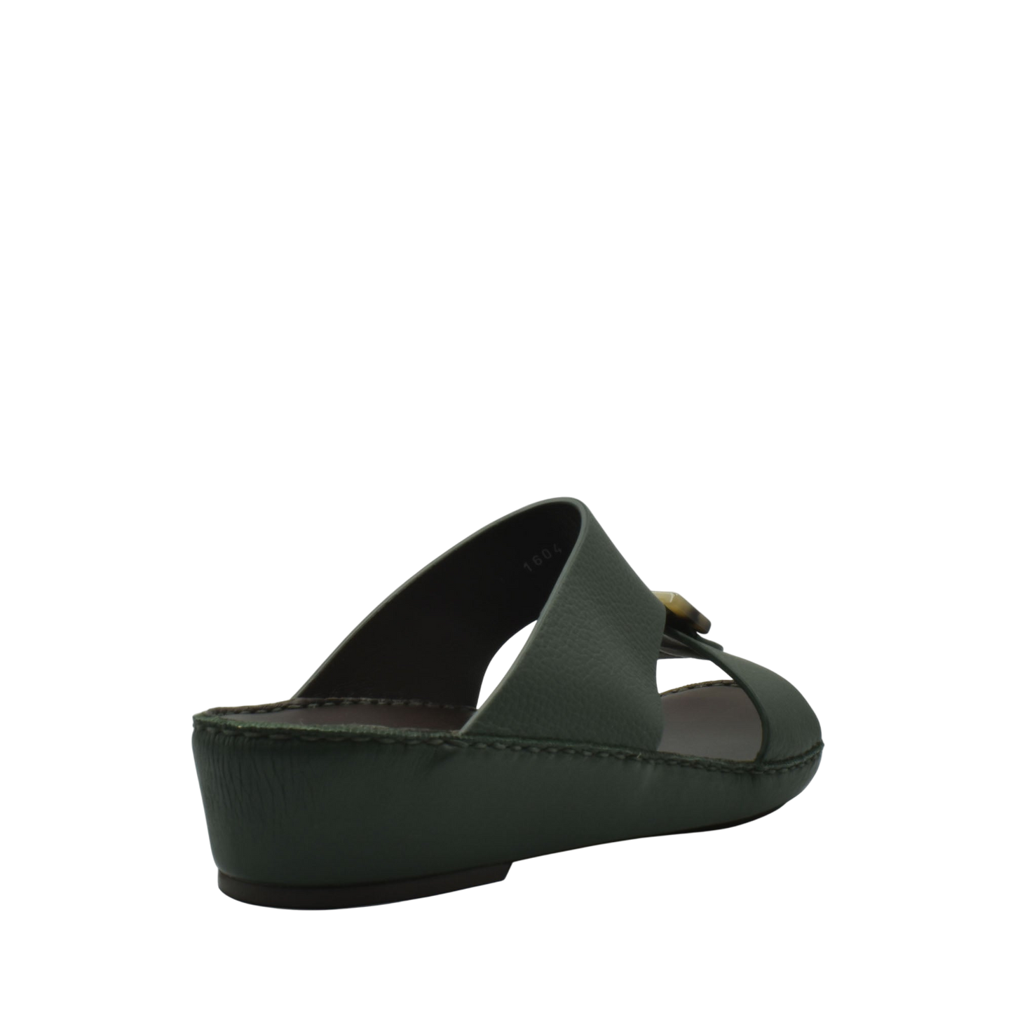 Green open-toe slide sandal from Private Collection made with premium Deercalf footwear leather