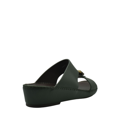 Green open-toe slide sandal from Private Collection made with premium Deercalf footwear leather