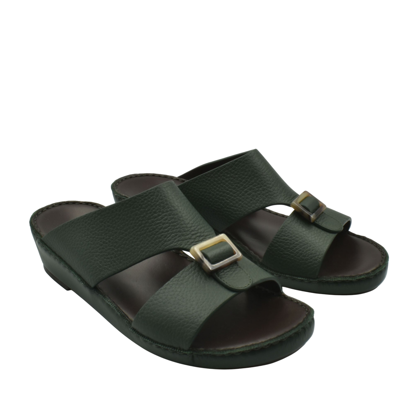 Green leather adjustable buckle slide sandals from Private Collection premium Deercalf footwear