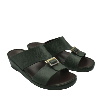 Green leather adjustable buckle slide sandals from Private Collection premium Deercalf footwear