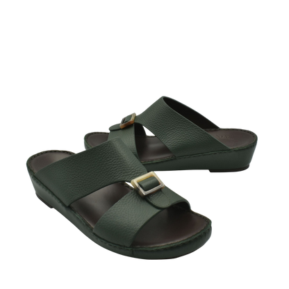 Dark green premium Deercalf footwear slide sandals with adjustable buckles from Private Collection