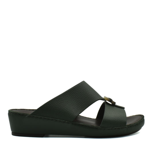 Black slip-on sandal from premium Deercalf footwear with a cushioned sole and open toe design