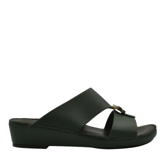 Black slip-on sandal from premium Deercalf footwear with a cushioned sole and open toe design