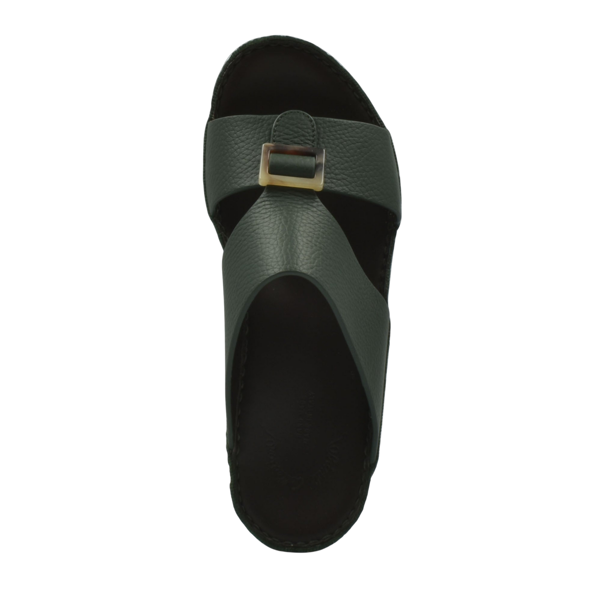 Top view of green premium Deercalf footwear sandal with buckle strap from Private collection