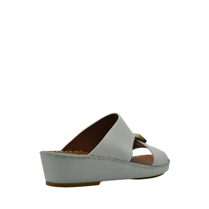 White open-toe wedge sandal from private collection featuring premium Deercalf footwear leather