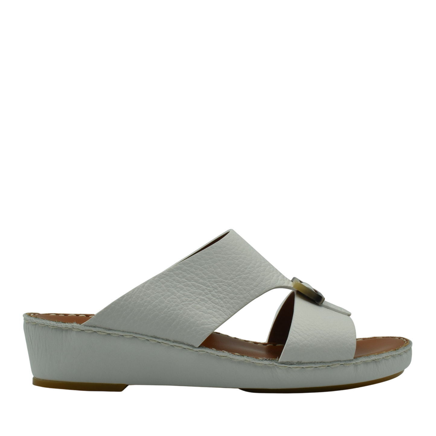 White leather slide sandal from private collection featuring premium Deercalf footwear craftsmanship