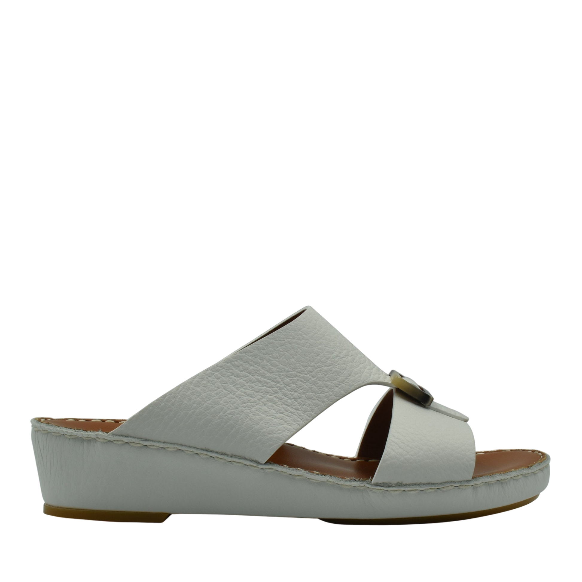 White leather slide sandal from private collection featuring premium Deercalf footwear craftsmanship
