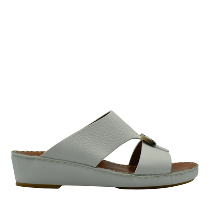 White leather slide sandal from private collection featuring premium Deercalf footwear craftsmanship