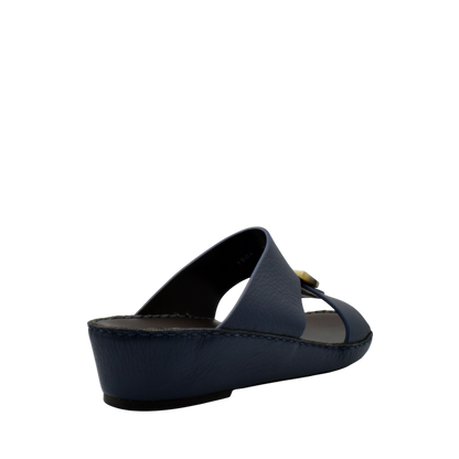 Women's black premium Deercalf footwear slide sandal with cushioned sole and gold buckle detail