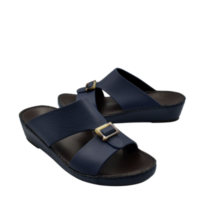 Navy blue premium Deercalf footwear slide sandals with adjustable buckle straps from Private collection