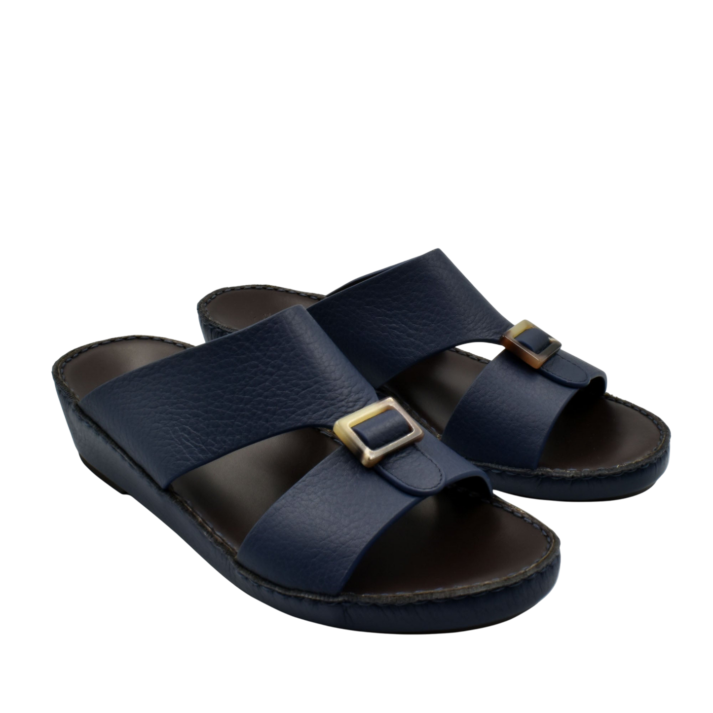 Navy blue premium Deercalf footwear sandals with adjustable buckle straps and cushioned soles