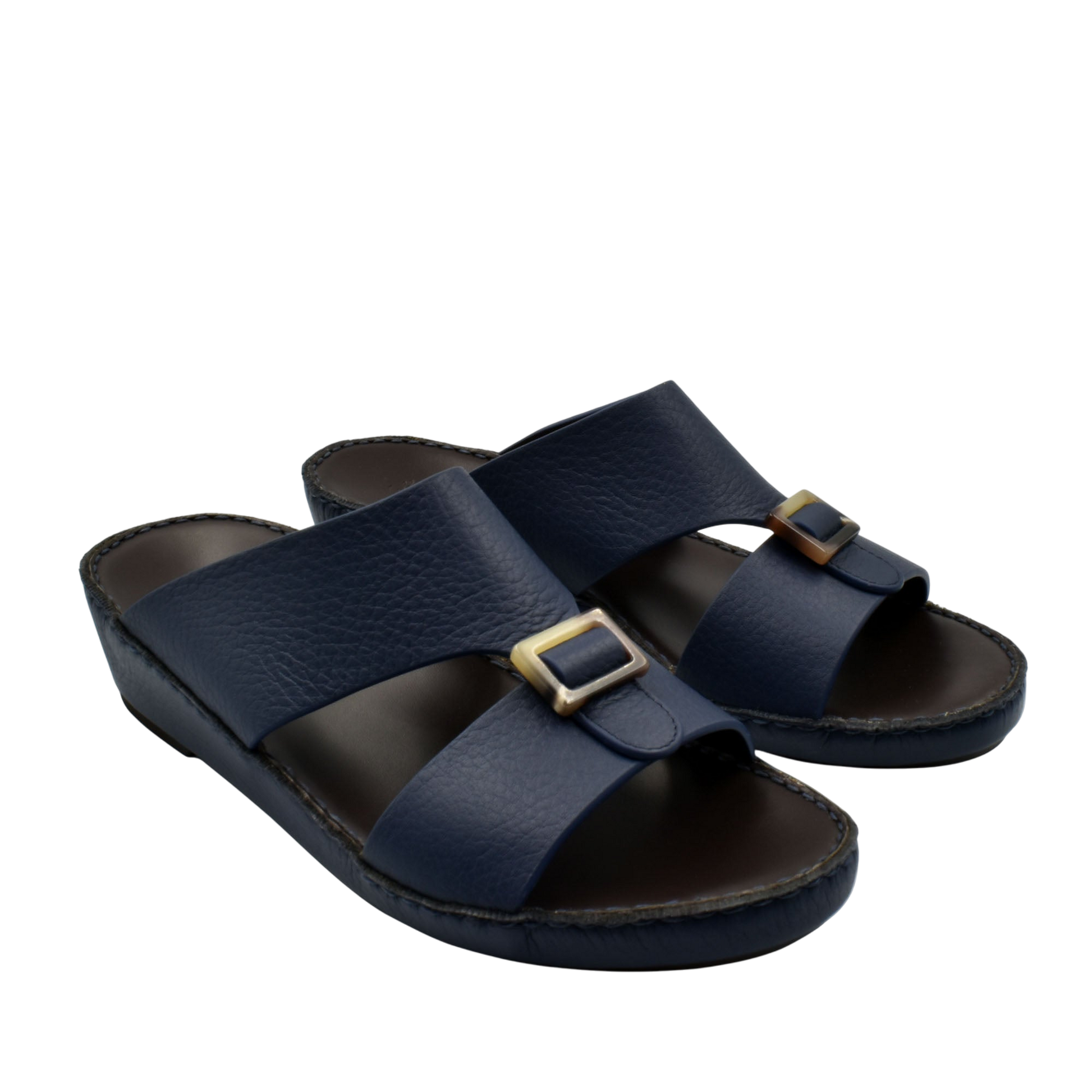 Navy blue premium Deercalf footwear sandals with adjustable buckle straps and cushioned soles