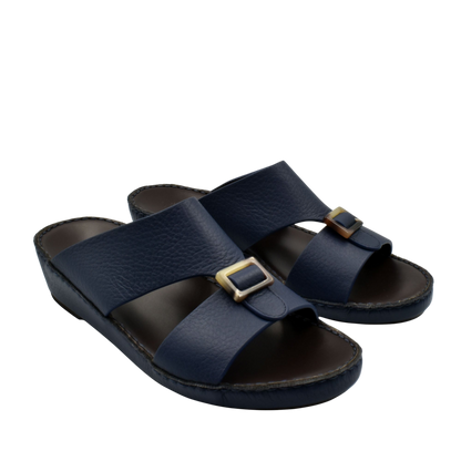 Navy blue premium Deercalf footwear sandals with adjustable buckle straps and cushioned soles