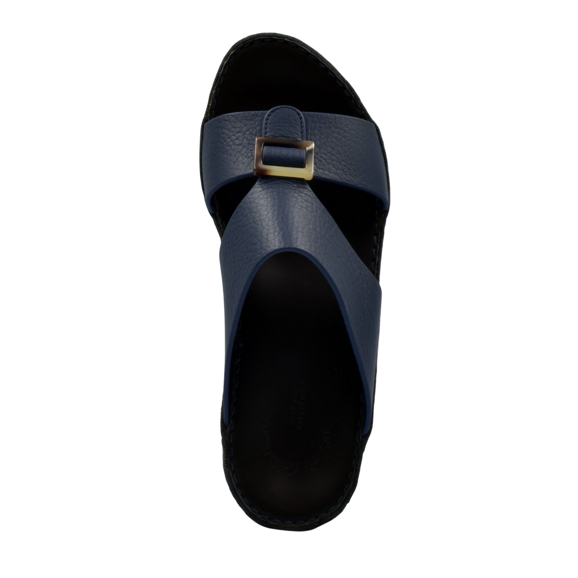Top view of navy blue premium Deercalf footwear sandal with buckle strap from Private collection