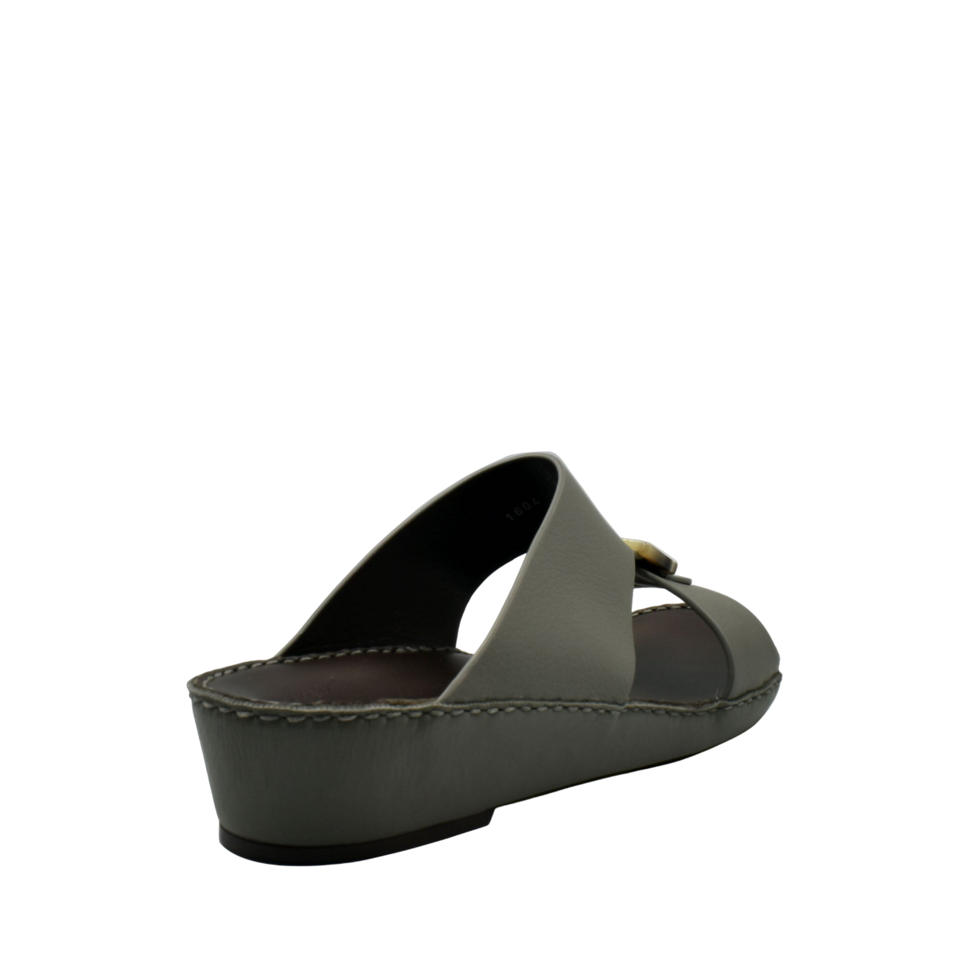 Gray open-toe slide sandal from private collection made with premium Deercalf footwear leather