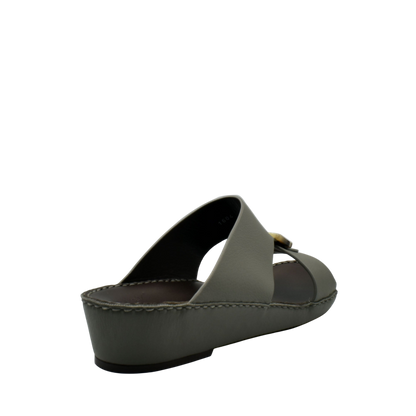 Gray open-toe slide sandal from private collection made with premium Deercalf footwear leather