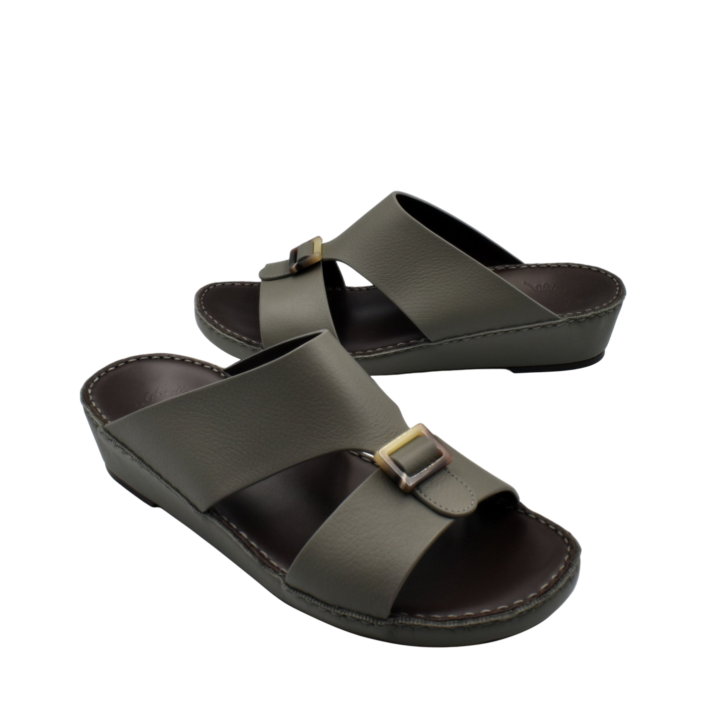 Brown slip-on sandals with buckle detail made of premium Deercalf footwear material