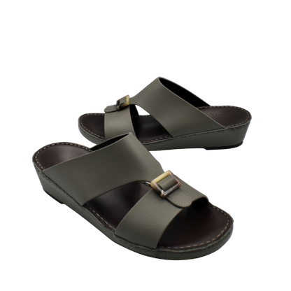 Brown slip-on sandals with buckle detail made of premium Deercalf footwear material