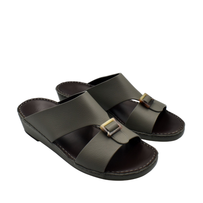Pair of premium Deercalf footwear open-toe sandals with buckle detail in olive green