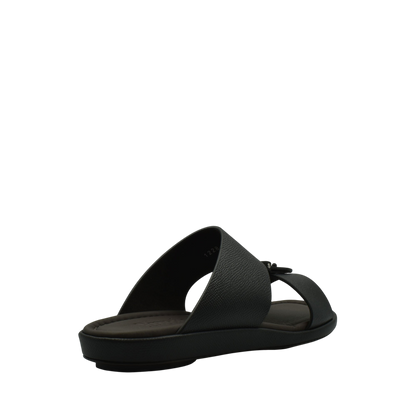 Black premium leather sandal from Private Collection with open toe and cushioned sole