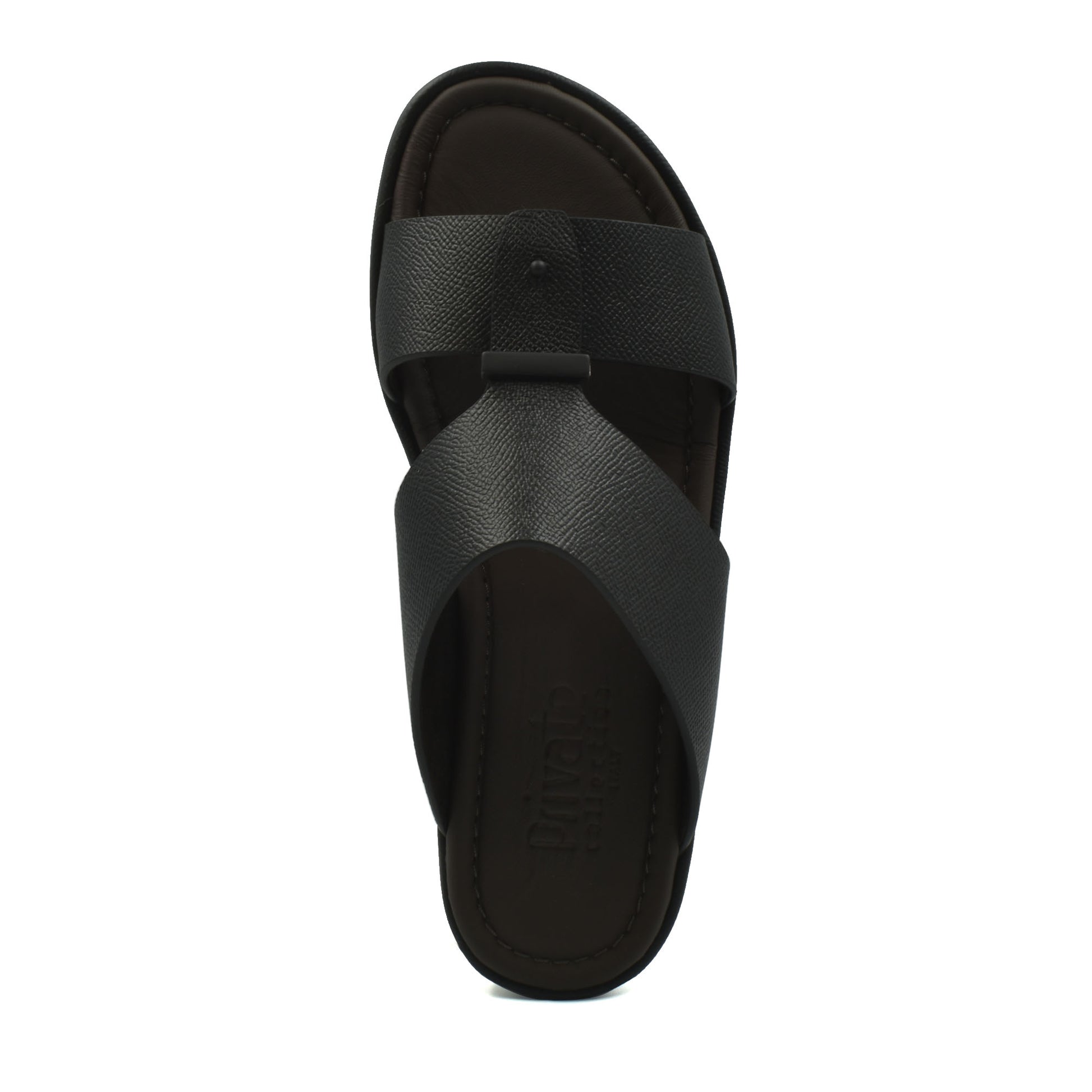 Black premium leather sandal with wide straps and cushioned footbed from Private Collection