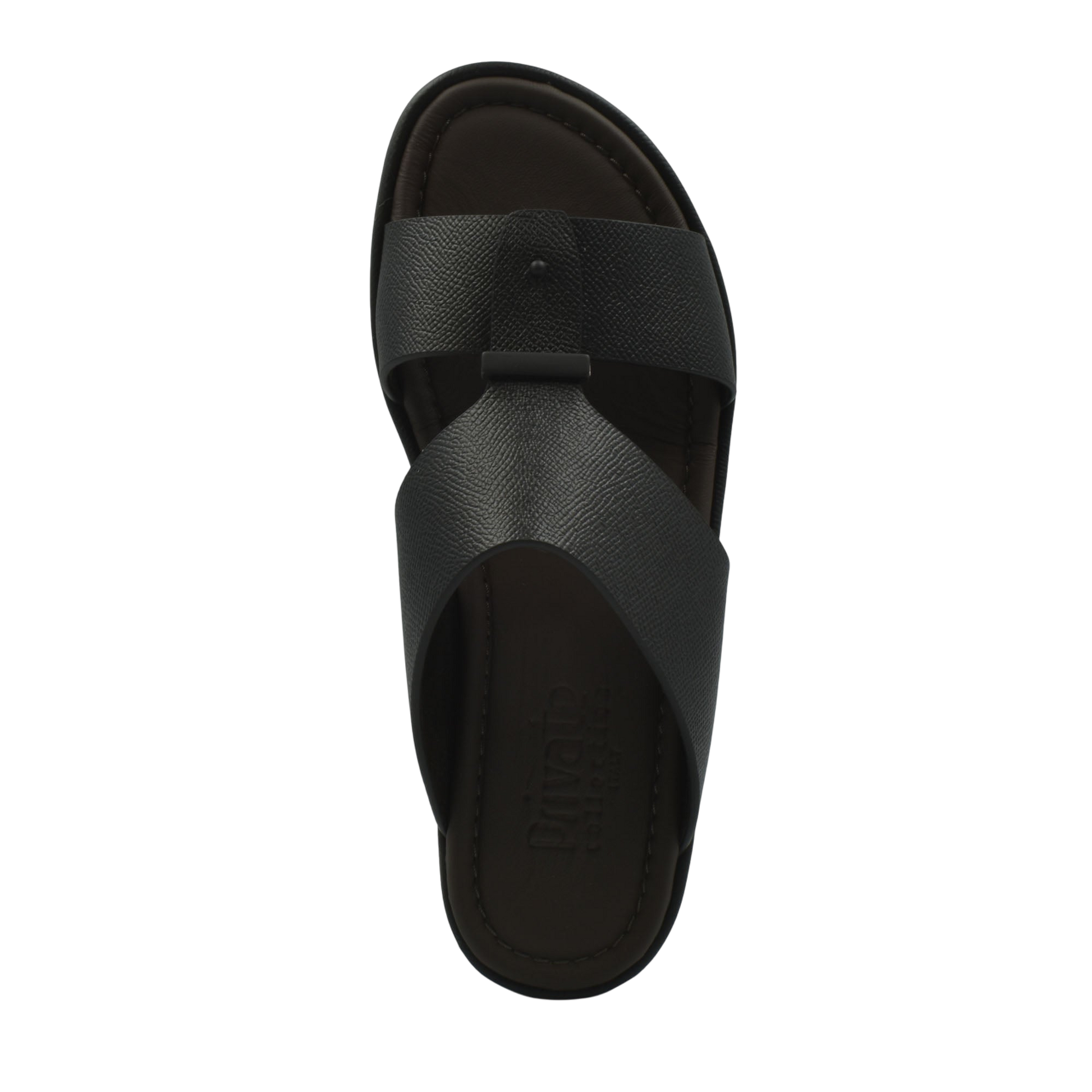 Black premium leather sandal with wide straps and cushioned footbed from Private Collection