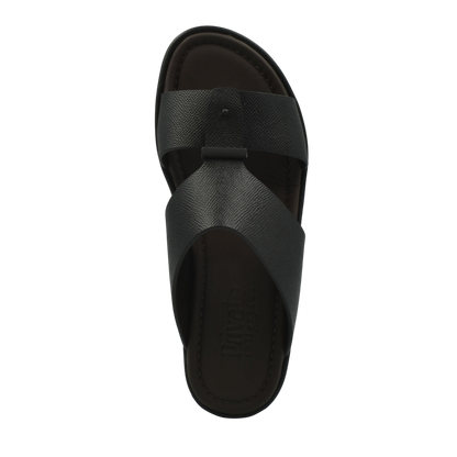 Black premium leather sandal with wide straps and cushioned footbed from Private Collection