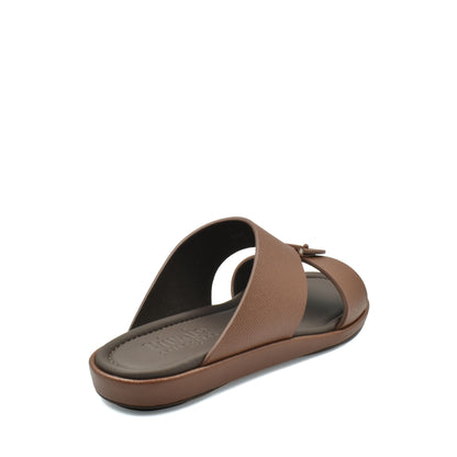 Brown premium leather sandal with open toe and adjustable strap from Private Collection