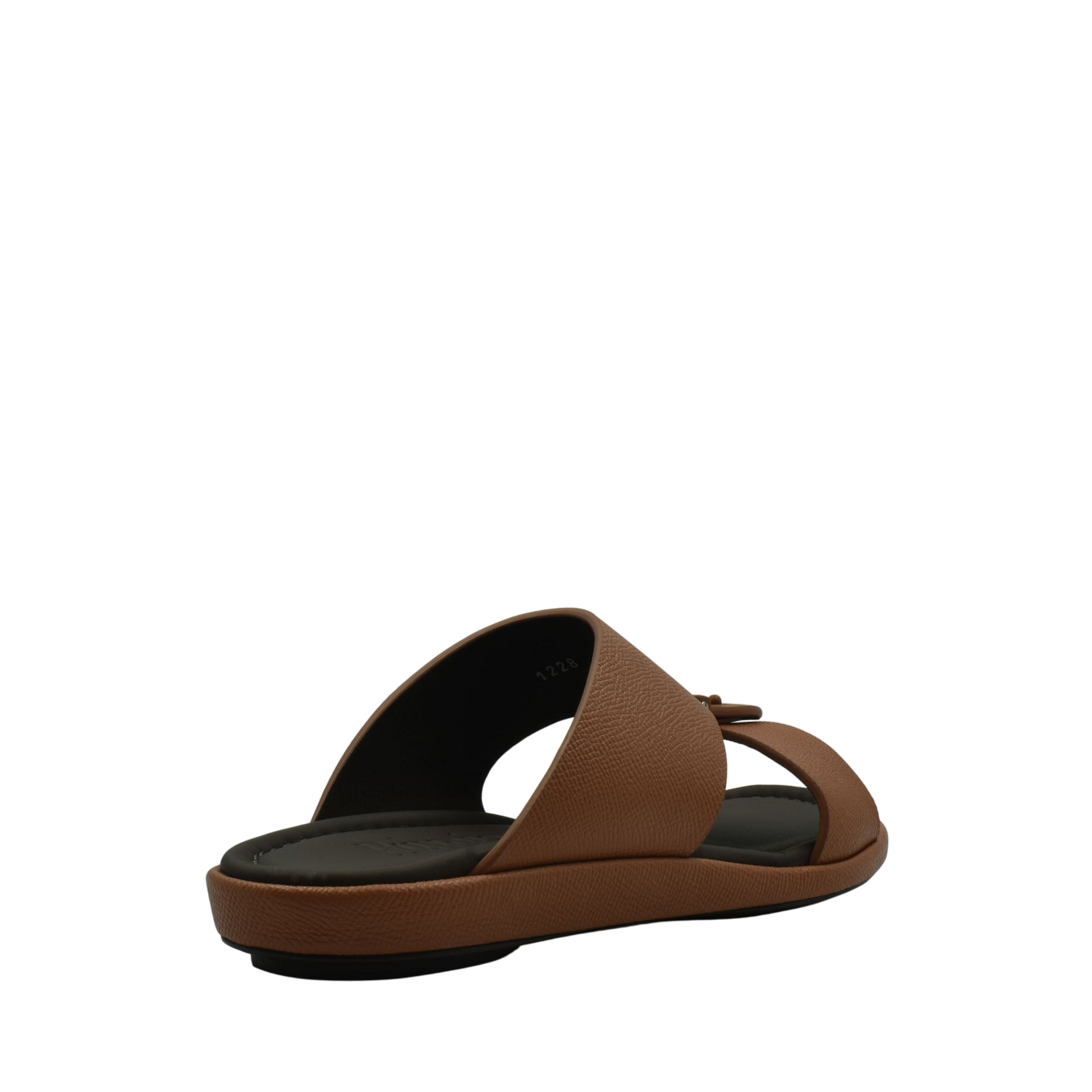 Brown premium leather sandal with open toe and cushioned black sole from Private Collection