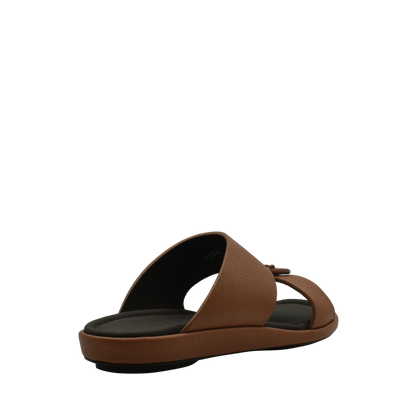 Brown premium leather sandal with open toe and cushioned black sole from Private Collection