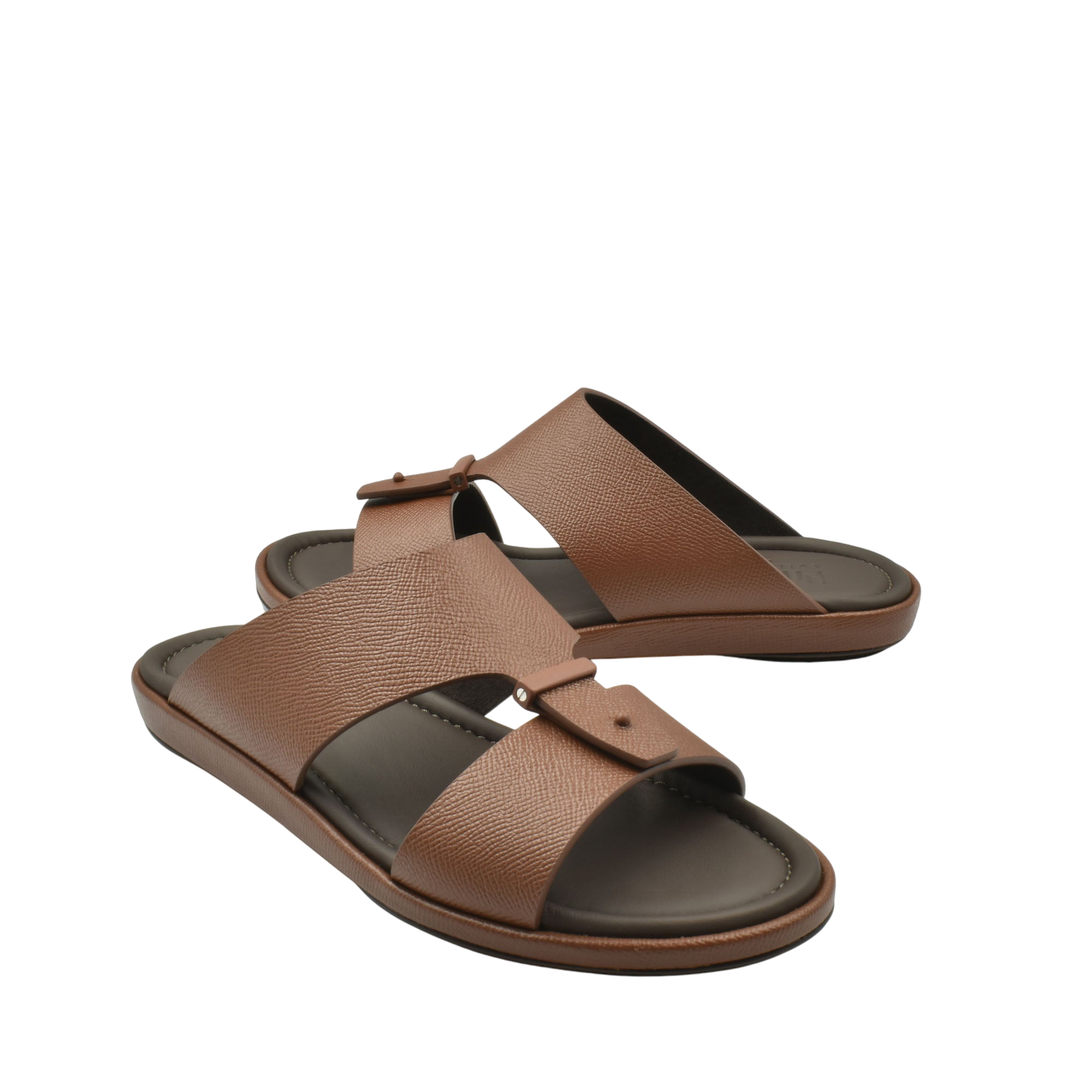 Brown premium leather sandal with adjustable strap and cushioned sole for comfortable wear