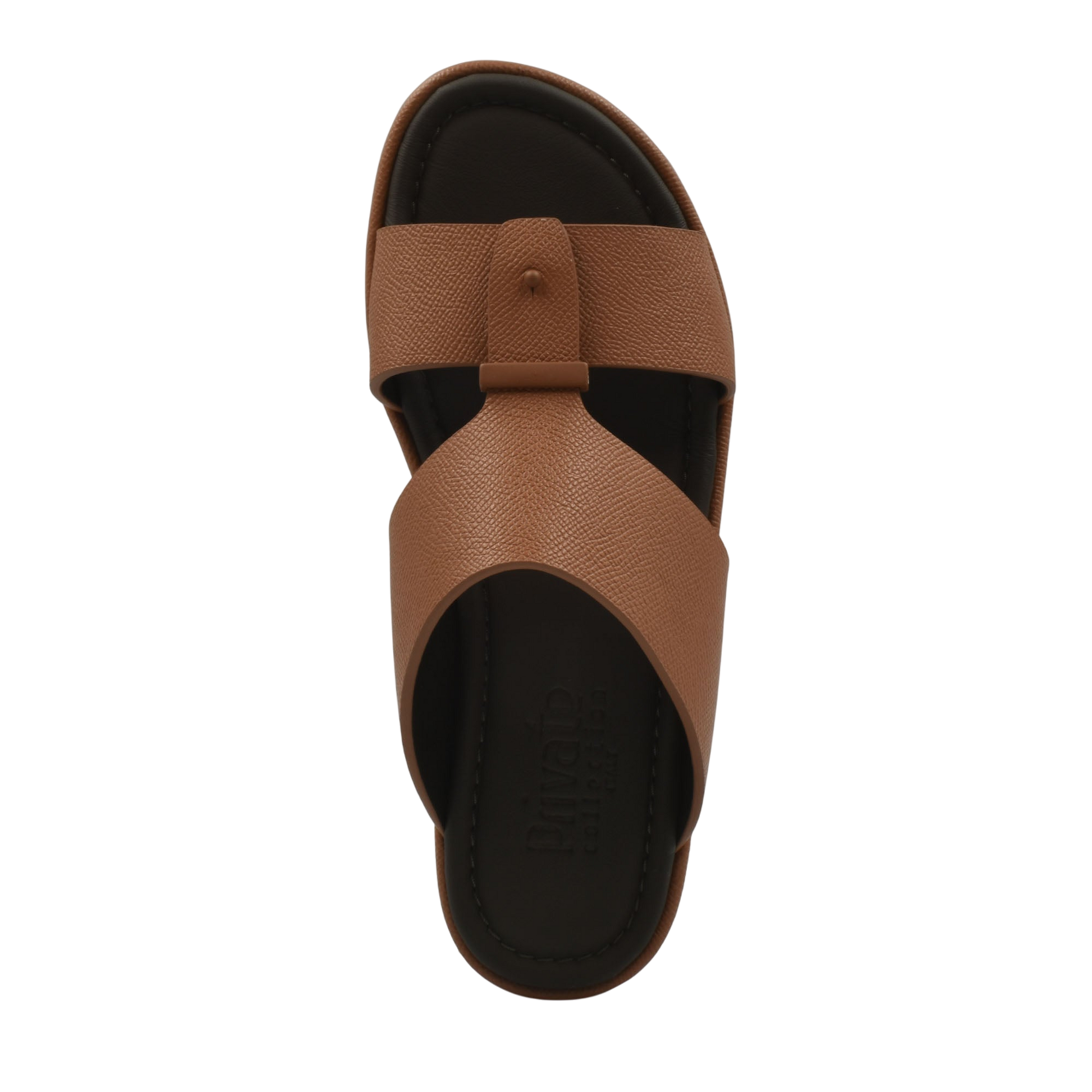 Brown premium leather sandal from Private Collection with crisscross straps and cushioned black sole