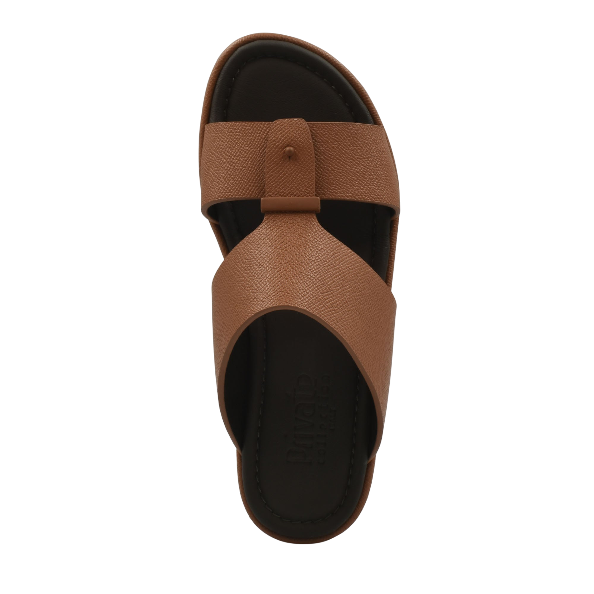 Brown premium leather sandal from Private Collection with crisscross straps and cushioned black sole