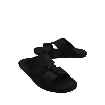 Black premium leather sandal with adjustable straps and cushioned footbed for comfort