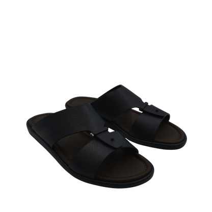 Black premium leather sandal with wide straps and cushioned sole for comfortable wear