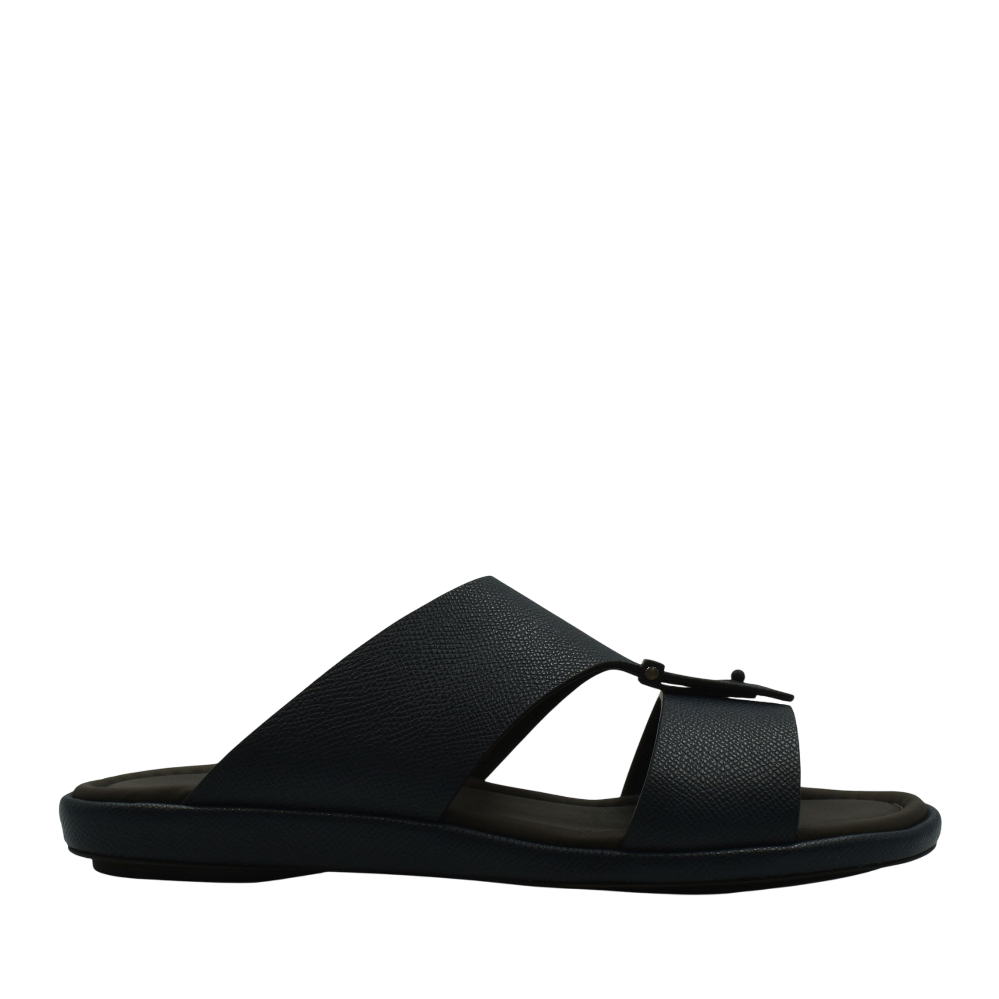 Black premium leather sandal with wide straps and adjustable buckle for comfortable wear
